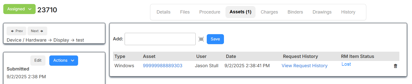 Resource Manager asset item status in Help Desk.